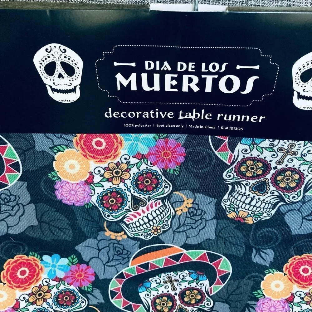 NWT Day of the Dead Sugar Skull Floral Table Runner